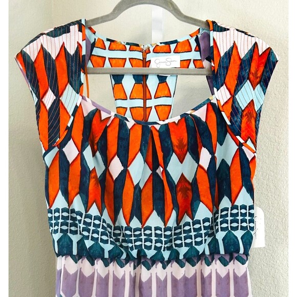 NWT Jessica Simpson Midi Dress Sleeveless Pockets Cut Outs Purple Orange Blue 6 - Picture 5 of 12